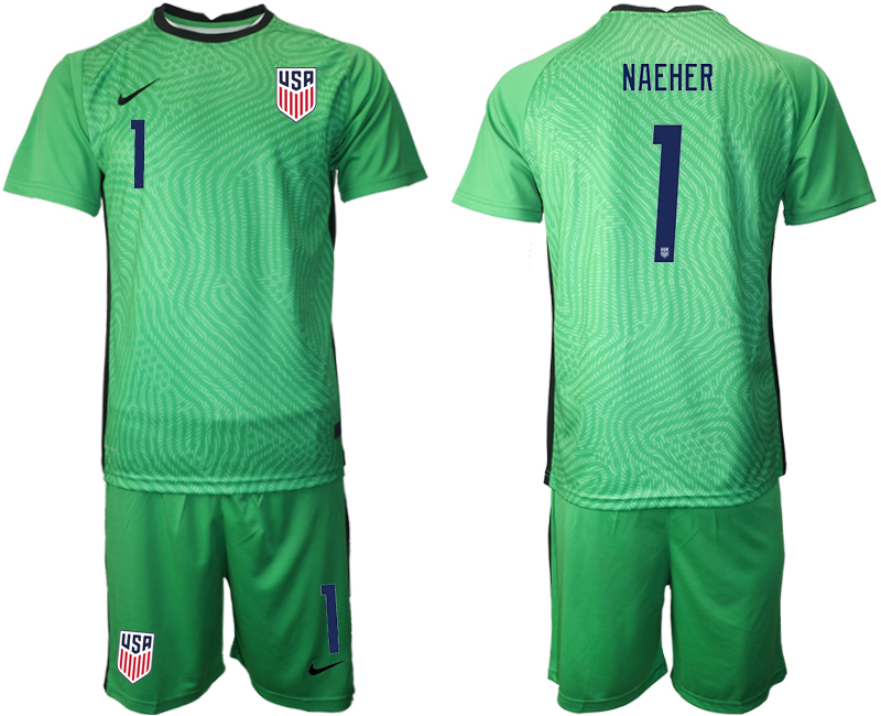 Men 2020-2021 Season National team United States goalkeeper green #1 Soccer Jersey1